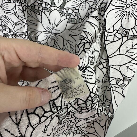 Peter Nygard 16 Black White Linen Floral Open Cut Out Blazer Jacket Open Front - Picture 4 of 5